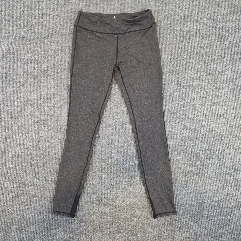 Kyodan Women's Size L Gray Heathered Running Leggings Mesh Trim Zipper Pocket